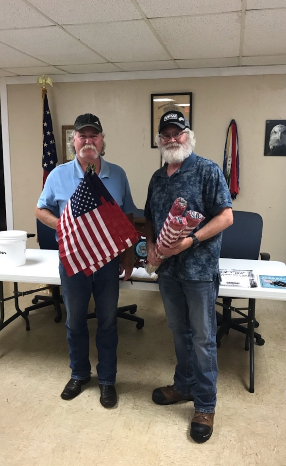 Shawn Lockwood (Marine Corp Veteran on let left) reach out to our post for help.  Shawn is the care taker for Bethel Cemetery between Stillwater and Glencoe.  There are 40 veterans buried there and Shawn asked if we had any extra flags to replace the tatter ones they were using.  Post 2027 donated new flags for those veterans.  Veterans helping Veterans.